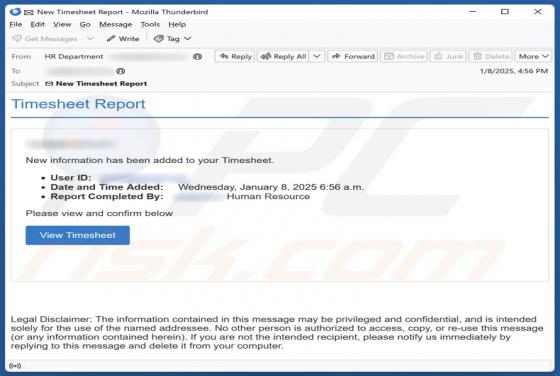 Estafa por correo electrónico Timesheet Report