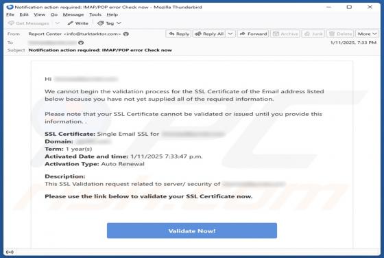 Estafa por correo electrónico Validation Process For The SSL Certificate