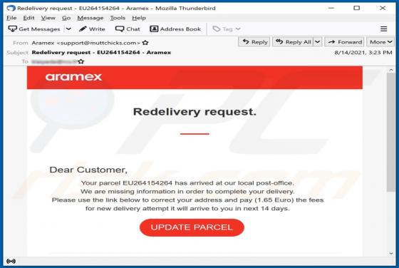 Estafa por correo electrónico Aramex
