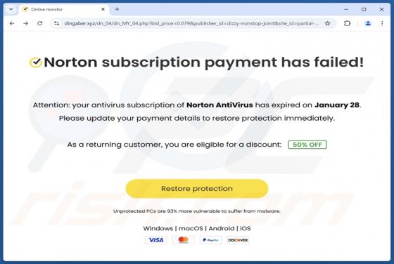 Norton Subscription Payment Has Failed POP-UP Estafa