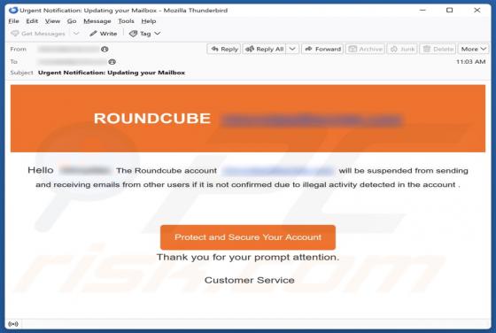 Estafa por correo electrónico Roundcube Account Will Be Suspended