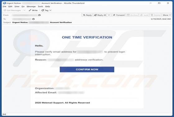 Estafa por correo electrónico One Time Verification