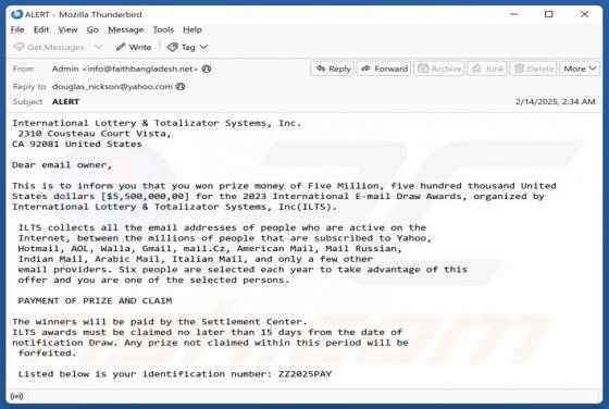 Estafa por correo electrónico International Lottery & Totalizator Systems