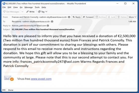 Estafa por correo electrónico Donation From Frances and Patrick Connolly