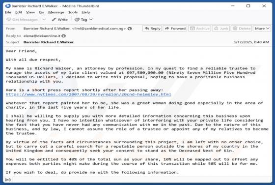 Estafa por correo electrónico Reliable Trustee