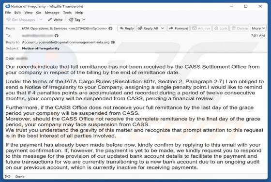 Estafa por correo electrónico International Air Transport Association (IATA)