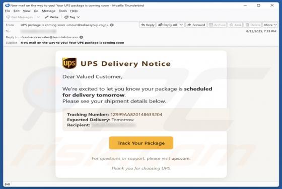 Estafa por correo electrónico UPS Delivery Notice