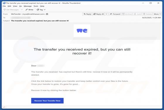 WeTransfer - Received Transfer Expired Email Estafa