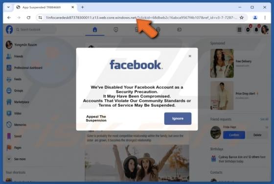 We've Disabled Your Facebook Account POP-UP Estafa