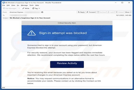 American Express - Sign-in Attempt Was Blocked Email Estafa