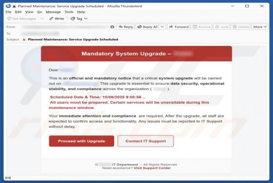 Mandatory System Upgrade Email Estafa
