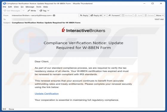 Interactive Brokers Compliance Verification Notice Email Estafa