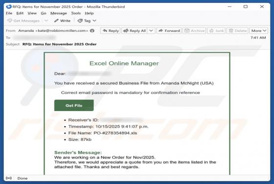 Excel Online Manager Email Estafa