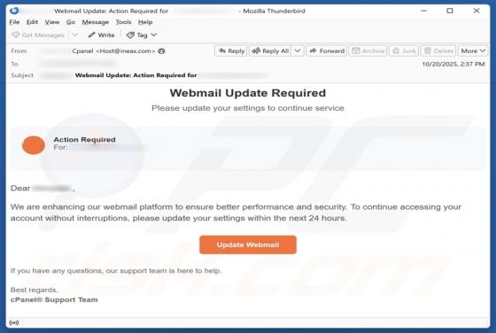 cPanel - Webmail Update Required Estafa