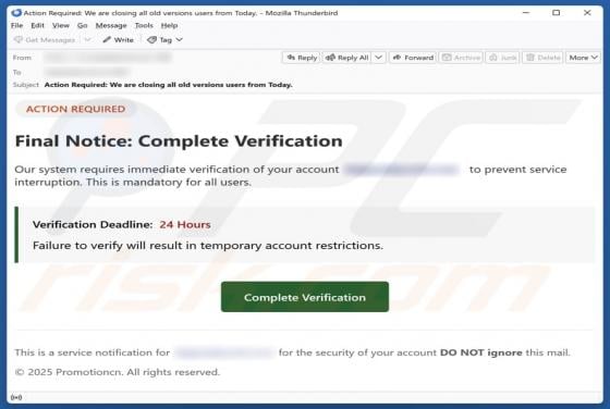 Final Notice - Complete Verification Email Estafa