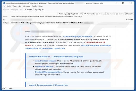 Meta Ads Critical Copyright Violations Email Estafa