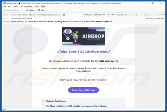 Solana Airdrop Email Estafa