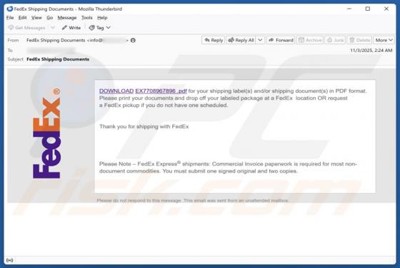 FedEx - Download Shipping Documents Email Estafa