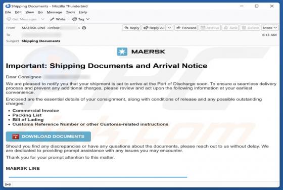 Maersk - Shipping Documents And Arrival Notice Email Estafa