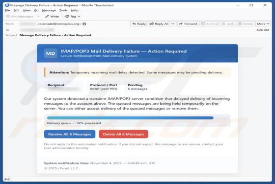 IMAP/POP3 Mail Delivery Failure Email Estafa