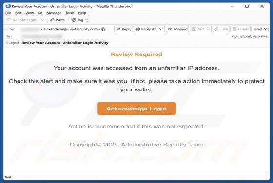 Account Accessed From An Unfamiliar IP Address Email Estafa