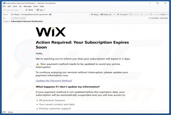 Wix Subscription Expiration Email Estafa