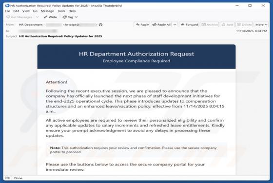 HR Department Authorization Request Email Estafa
