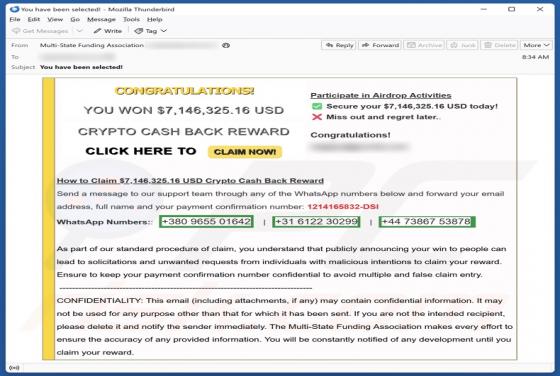 Crypto Cash Back Reward Email Estafa