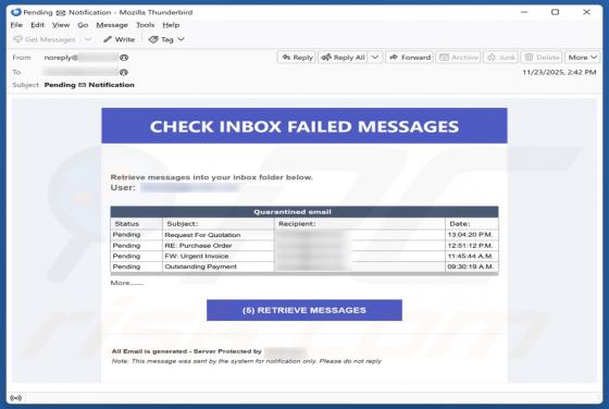 Estafa por correo electrónico Check Inbox Failed Messages