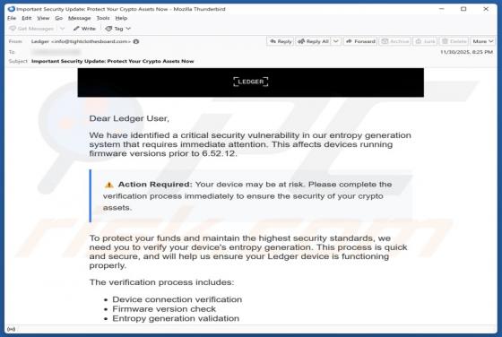 Estafa por correo electrónico "Ledger - Critical Security Vulnerability"