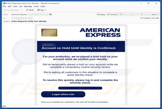 Estafa por correo electrónico "American Express - Account On Hold"
