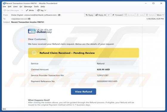 Estafa por correo electrónico "Dubai Pay - Refund Claim"