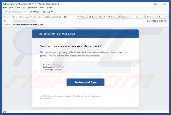 Estafa por correo electrónico "You\'ve Received A Secure Document"