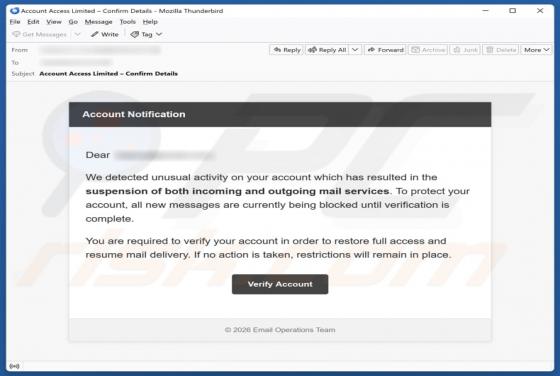 Estafa por correo electrónico "Unusual Activity On Your Account"