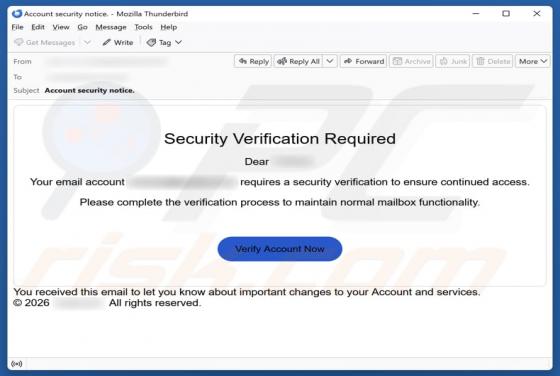 Estafa por correo electrónico "Security Verification Required"