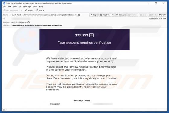 Estafa por correo electrónico "Truist - Account Requires Verification"