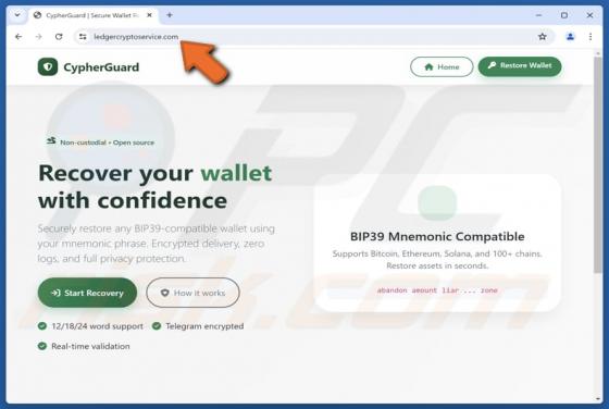 Estafa de la falsa herramienta de recuperación CypherGuard Cryptowallet