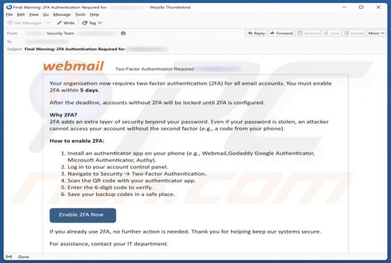 Webmail - Two-Factor Authentication (2FA) estafa por correo electrónico