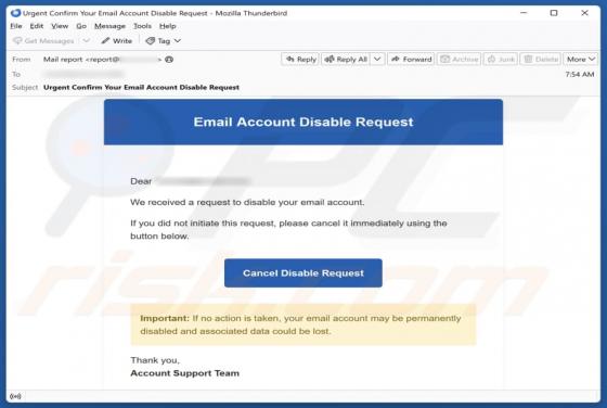 Email Account Disable Request estafa