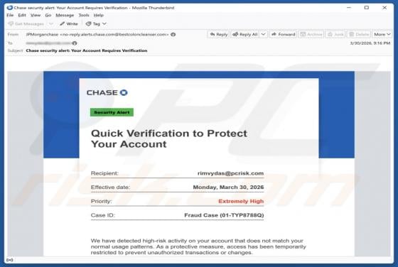 Chase -  Verification To Protect Your Account estafa por correo electrónico
