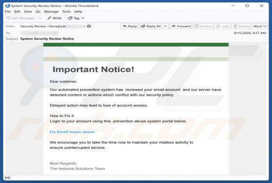 Content Or Actions Conflict With Our Security Policy estafa por correo electrónico