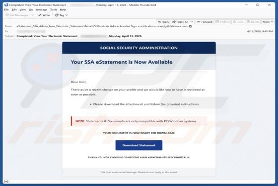 Social Security Administration (SSA) eStatement estafa por correo electrónico