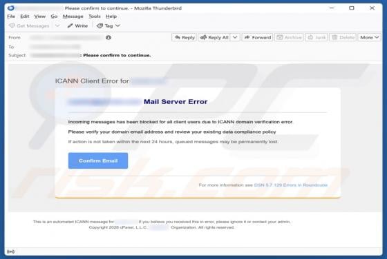 ICANN Client Error estafa por correo electrónico