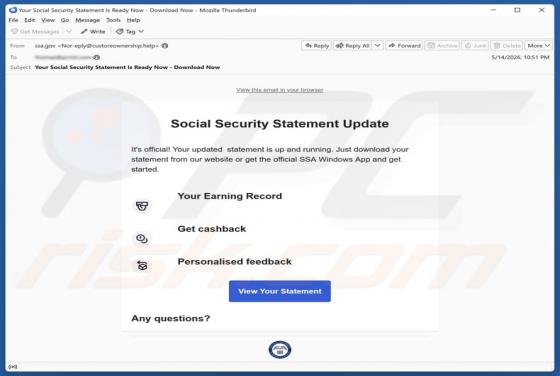 Social Security Statement Update virus por correo electrónico