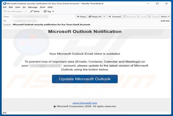 Your Microsoft Outlook Email Client Is Outdated estafa