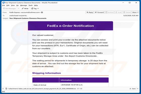 Virus por correo electrónico FedEx e-Order Notification