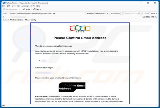 Zoho Email Address Verification estafa