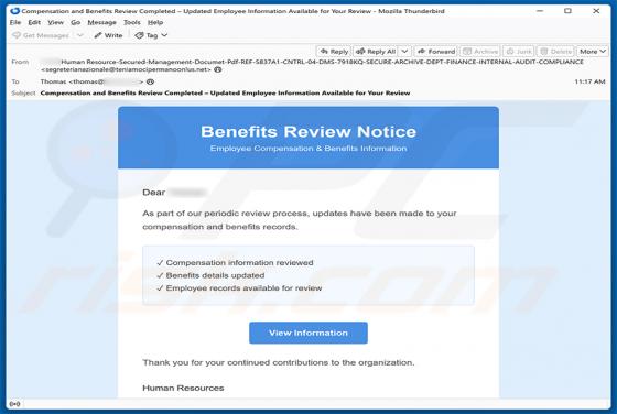 Benefits Review Notice estafa por correo electrónico