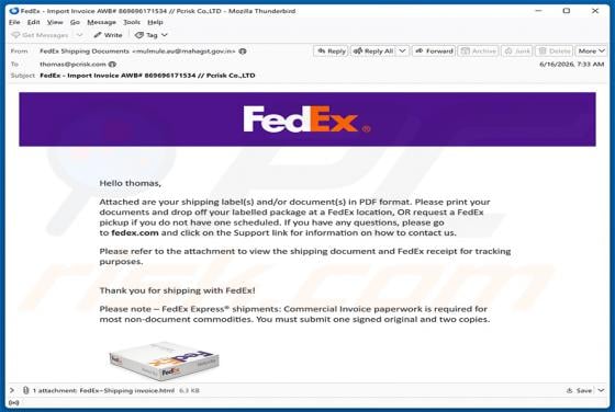 FedEx Shipping Labels/Documents In PDF Format estafa por correo electrónico