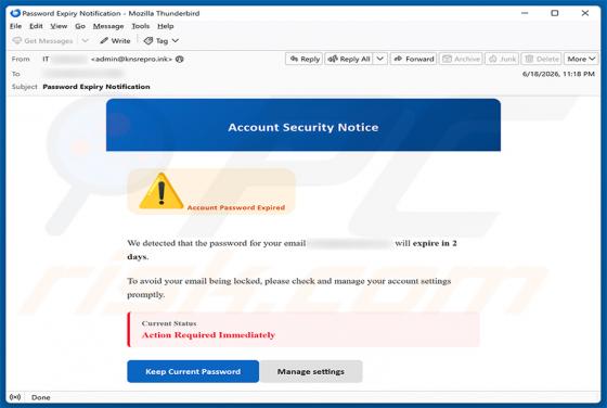 Account Security Notice estafa por correo electrónico